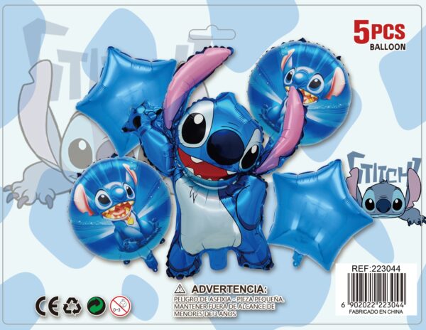 SET GLOBOS METALICOS STICH 5PCS