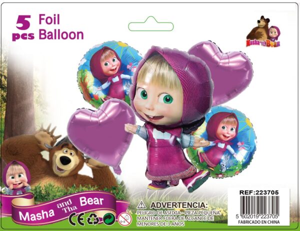 SET GLOBOS METALICOS MASHA Y EL OSO 5PCS