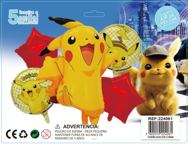 SET GLOBOS METALICOS PIKACHU 5PCS