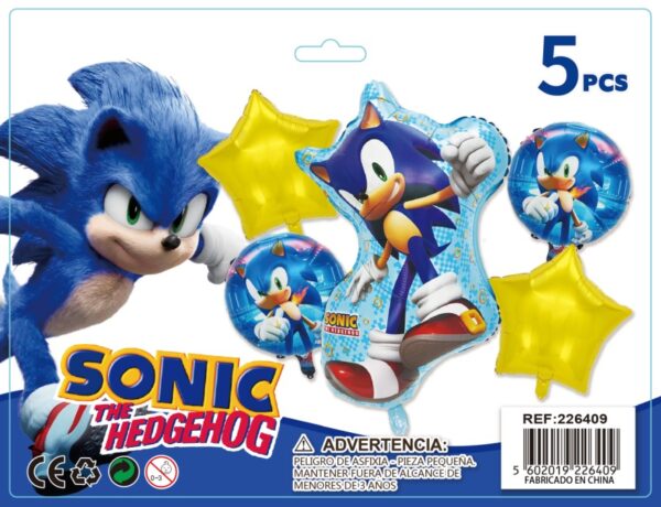 SET GLOBOS METALICOS SONIC 5PCS