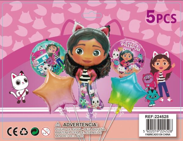 SET GLOBOS METALICOS GABBY´S DOLLHOUSE 5PCS