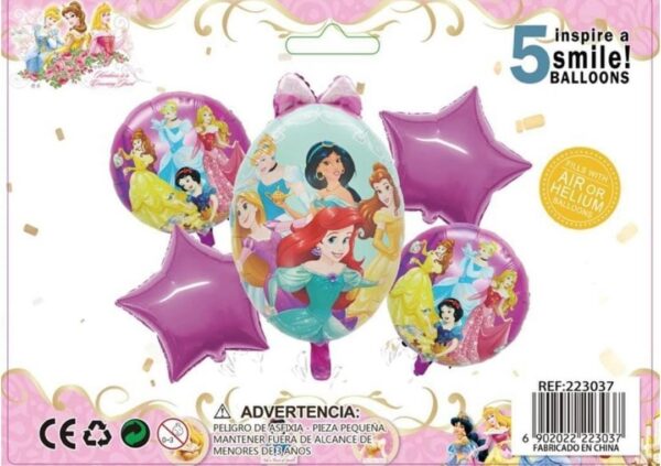 SET GLOBOS METALICOS PRINCESAS DISNEY 5PCS