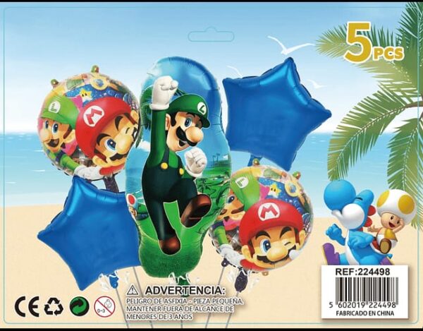 SET GLOBOS METALICOS MARIO Y LUIGI 5PCS