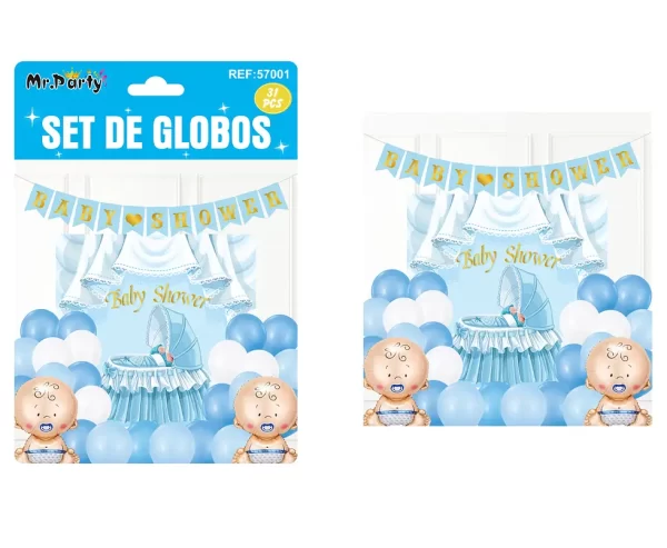 SET DE GLOBOS BABY SHOWER NINO 31 PCS