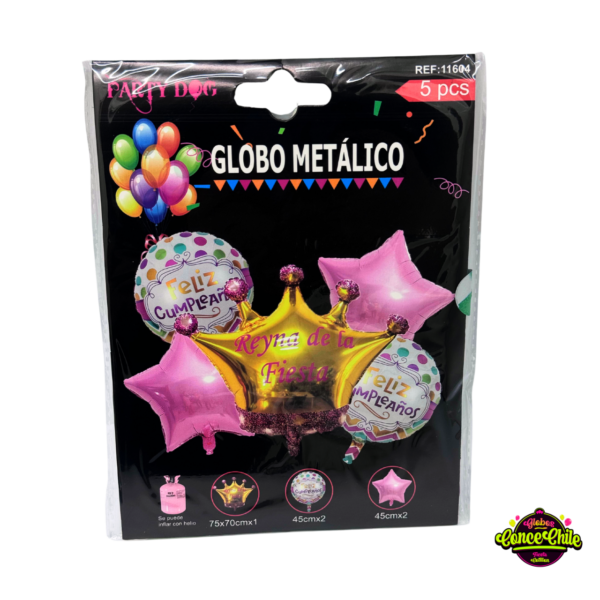 SET GLOBOS REY DE LA FIESTA ROSA 5PCS