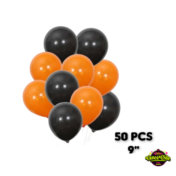 BOLSA GLOBOS LATEX NEGRO NARANJA 50 PCS