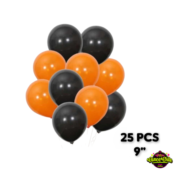 BOLSA GLOBOS LATEX NEGRO NARANJA 25 PCS